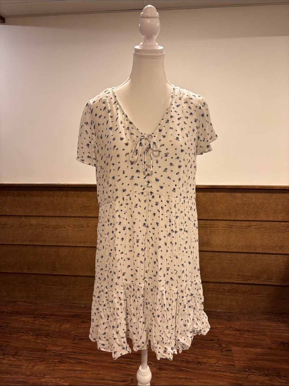 American Eagle Outfitters White Dress with Navy Floral Print
